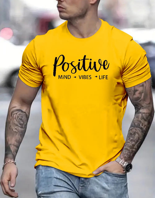 Load image into Gallery viewer, Positive Letter Pattern Print Men&#39;s Medium Stretch T-shirt, Graphic Tee Men&#39;s Summer Clothes, Men&#39;s Outfits
