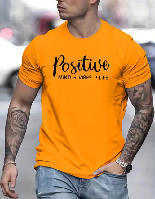 Load image into Gallery viewer, Positive Letter Pattern Print Men&#39;s Medium Stretch T-shirt, Graphic Tee Men&#39;s Summer Clothes, Men&#39;s Outfits
