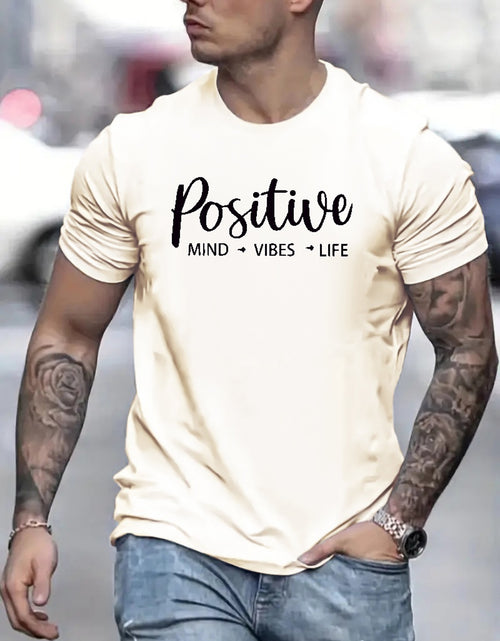 Load image into Gallery viewer, Positive Letter Pattern Print Men&#39;s Medium Stretch T-shirt, Graphic Tee Men&#39;s Summer Clothes, Men&#39;s Outfits
