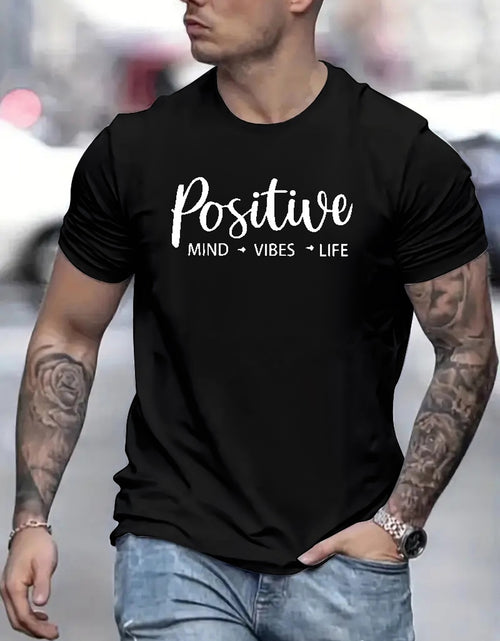 Load image into Gallery viewer, Positive Letter Pattern Print Men&#39;s Medium Stretch T-shirt, Graphic Tee Men&#39;s Summer Clothes, Men&#39;s Outfits
