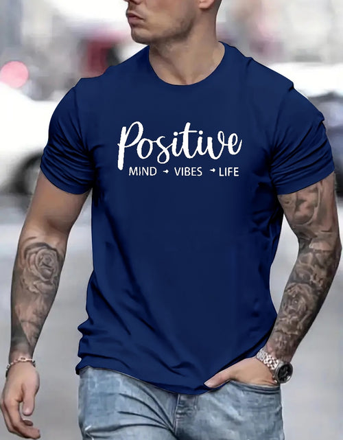 Load image into Gallery viewer, Positive Letter Pattern Print Men&#39;s Medium Stretch T-shirt, Graphic Tee Men&#39;s Summer Clothes, Men&#39;s Outfits
