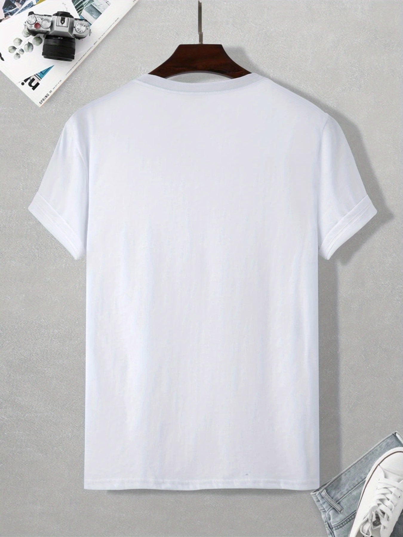 "Faith", Men's Casual Slightly Stretch Crew Neck Graphic Tee, Male Clothes For Summer