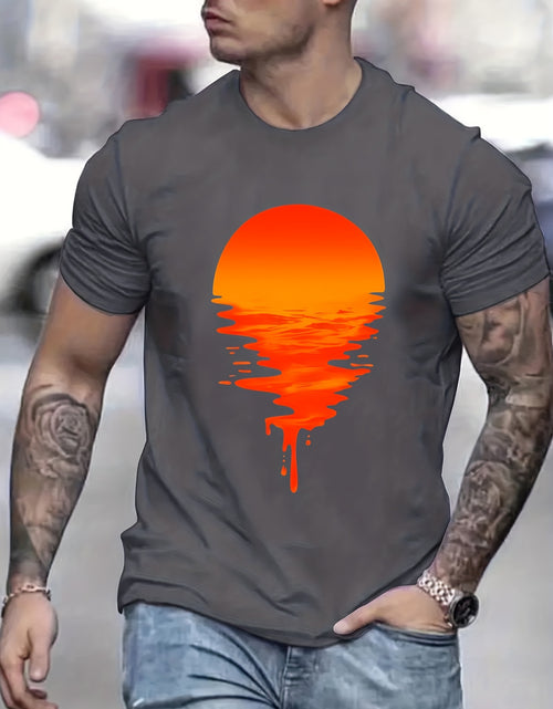 Load image into Gallery viewer, Sunset Print, Men&#39;s Graphic Design Crew Neck T-shirt, Casual Comfy Tees Tshirts For Summer, Men&#39;s Clothing Tops For Daily Vacation Resorts
