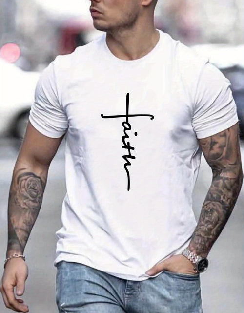 Load image into Gallery viewer, &quot;Faith&quot;, Men&#39;s Casual Slightly Stretch Crew Neck Graphic Tee, Male Clothes For Summer
