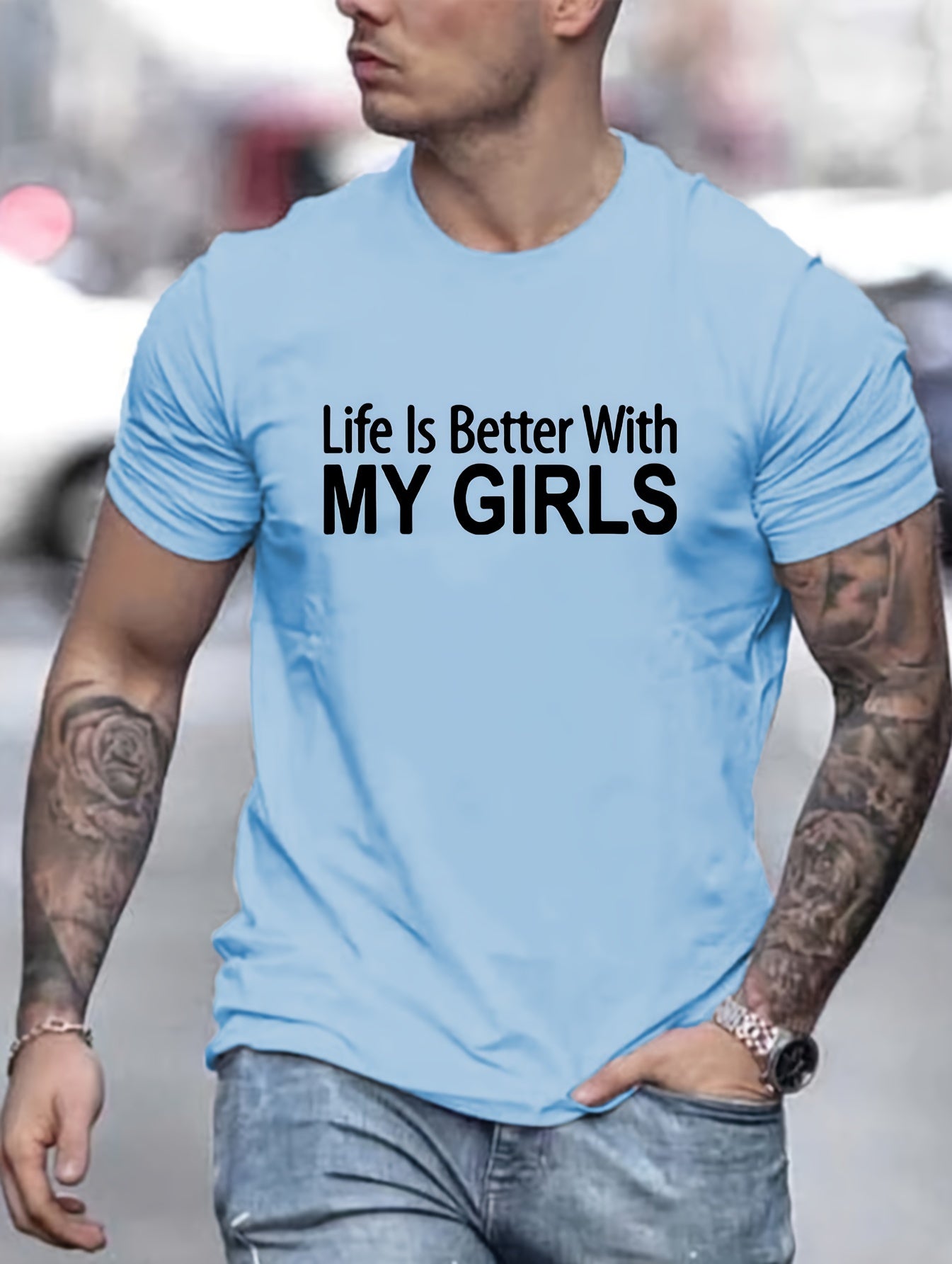 Never Give Up, Slogan Pattern Print Men's Comfy T-shirt, Graphic Tee Men's Summer Clothes, Men's Clothing