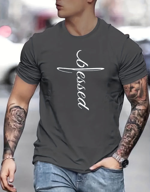 Load image into Gallery viewer, &#39;Blessed&#39; Print T Shirt, Tees For Men, Casual Short Sleeve Tshirt For Summer Spring Fall, Tops As Gifts
