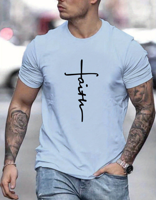 Load image into Gallery viewer, &quot;Faith&quot;, Men&#39;s Casual Slightly Stretch Crew Neck Graphic Tee, Male Clothes For Summer
