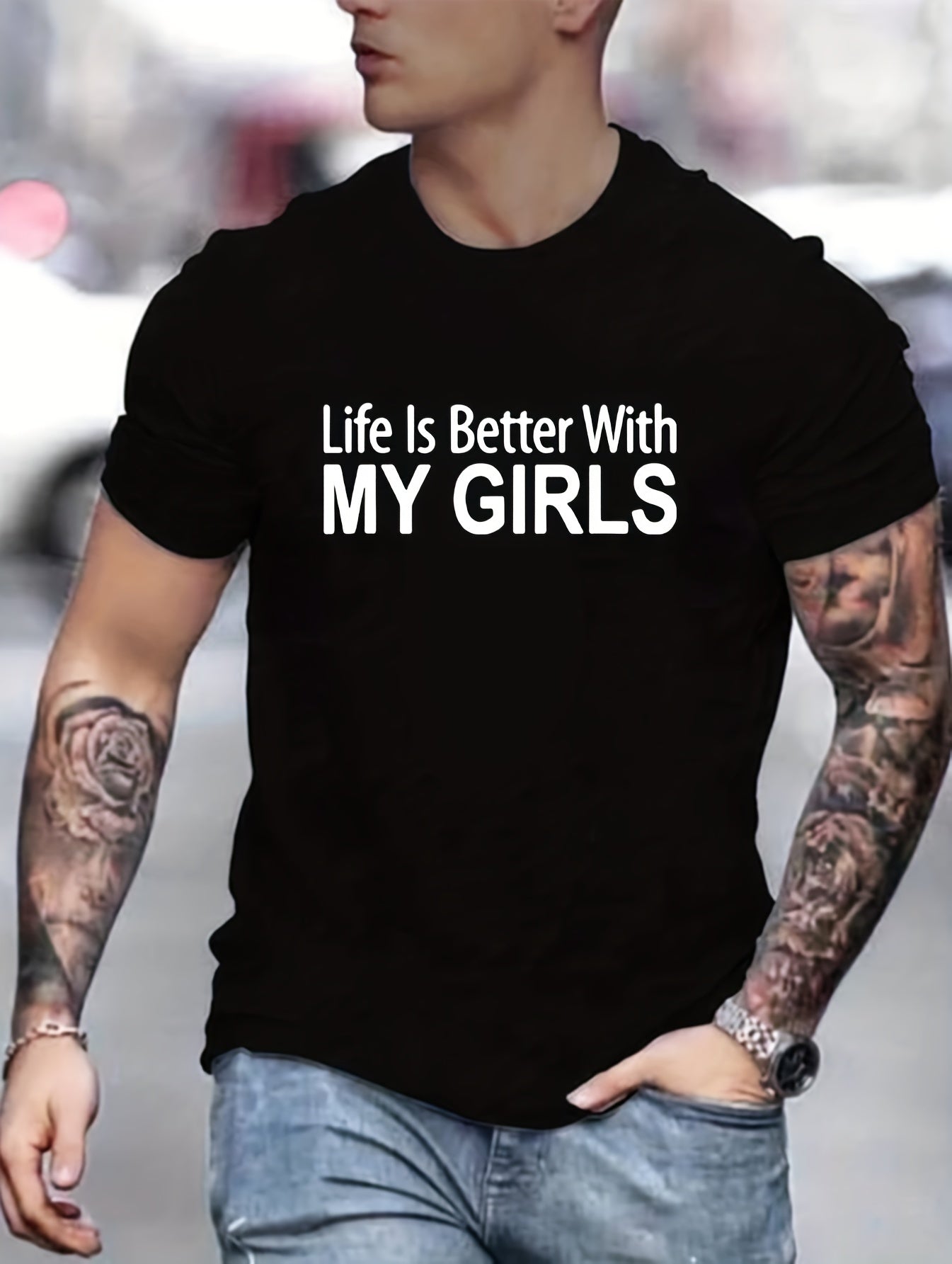 Never Give Up, Slogan Pattern Print Men's Comfy T-shirt, Graphic Tee Men's Summer Clothes, Men's Clothing