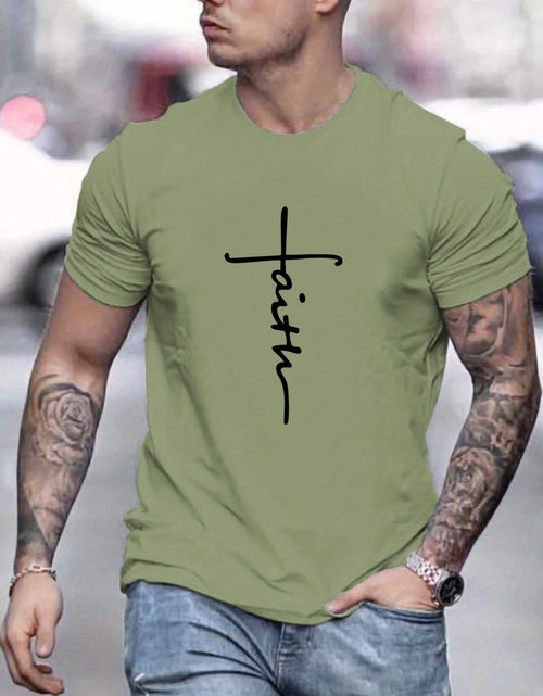 Load image into Gallery viewer, &quot;Faith&quot;, Men&#39;s Casual Slightly Stretch Crew Neck Graphic Tee, Male Clothes For Summer
