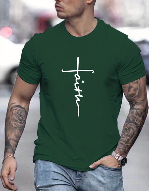 Load image into Gallery viewer, &quot;Faith&quot;, Men&#39;s Casual Slightly Stretch Crew Neck Graphic Tee, Male Clothes For Summer
