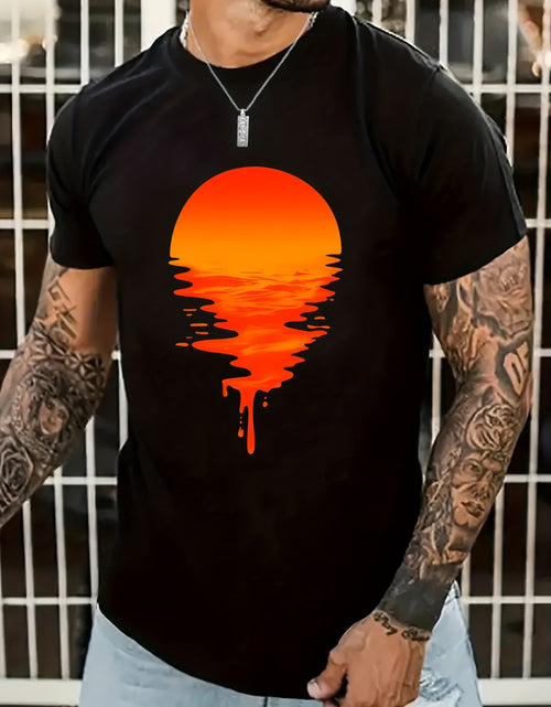 Load image into Gallery viewer, Sunset Print, Men&#39;s Graphic Design Crew Neck T-shirt, Casual Comfy Tees Tshirts For Summer, Men&#39;s Clothing Tops For Daily Vacation Resorts
