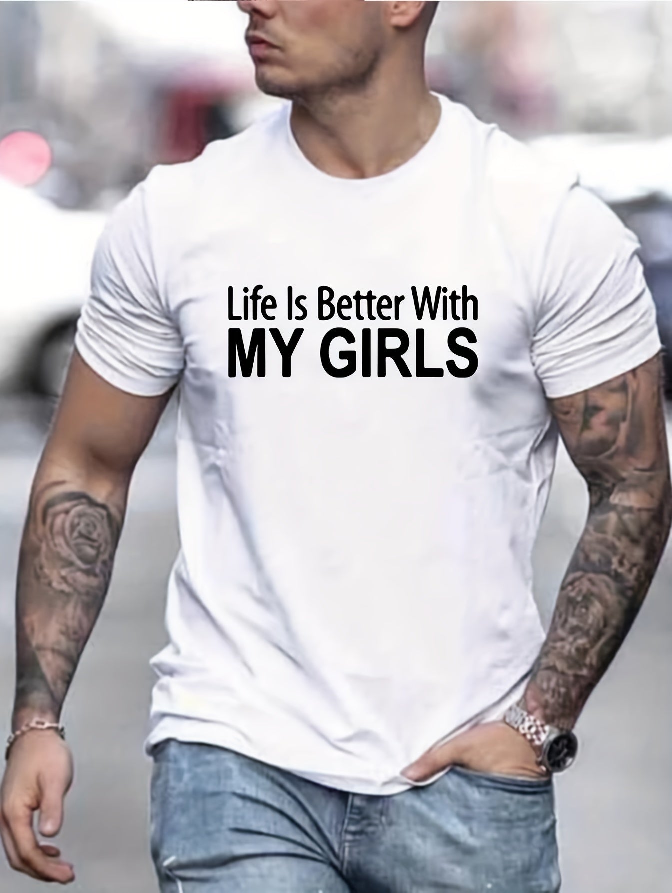 Never Give Up, Slogan Pattern Print Men's Comfy T-shirt, Graphic Tee Men's Summer Clothes, Men's Clothing