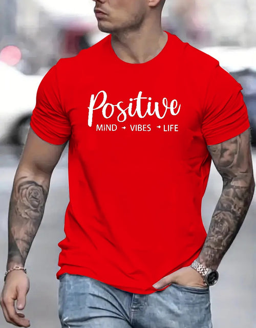 Load image into Gallery viewer, Positive Letter Pattern Print Men&#39;s Medium Stretch T-shirt, Graphic Tee Men&#39;s Summer Clothes, Men&#39;s Outfits
