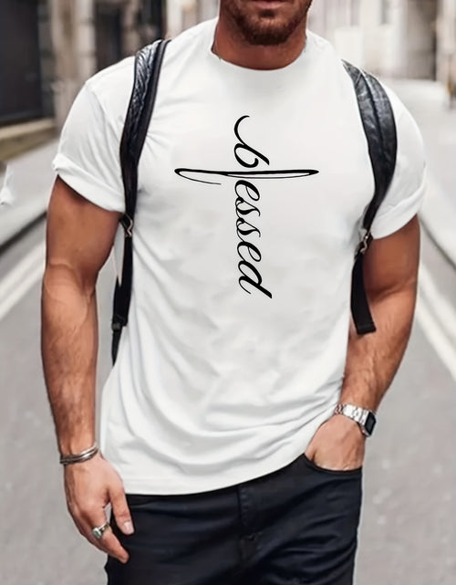 Load image into Gallery viewer, &#39;Blessed&#39; Print T Shirt, Tees For Men, Casual Short Sleeve Tshirt For Summer Spring Fall, Tops As Gifts
