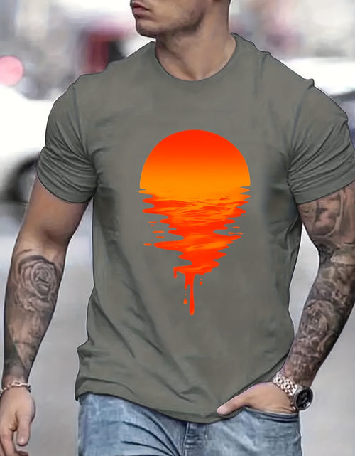 Load image into Gallery viewer, Sunset Print, Men&#39;s Graphic Design Crew Neck T-shirt, Casual Comfy Tees Tshirts For Summer, Men&#39;s Clothing Tops For Daily Vacation Resorts
